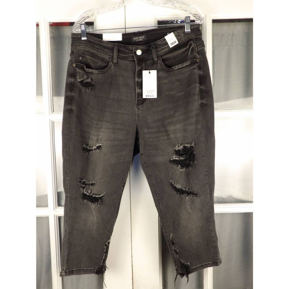 NWT Judy Blue Womens Black Destroyed High Rise Skinny Fit Capri Jeans 18W 18 W